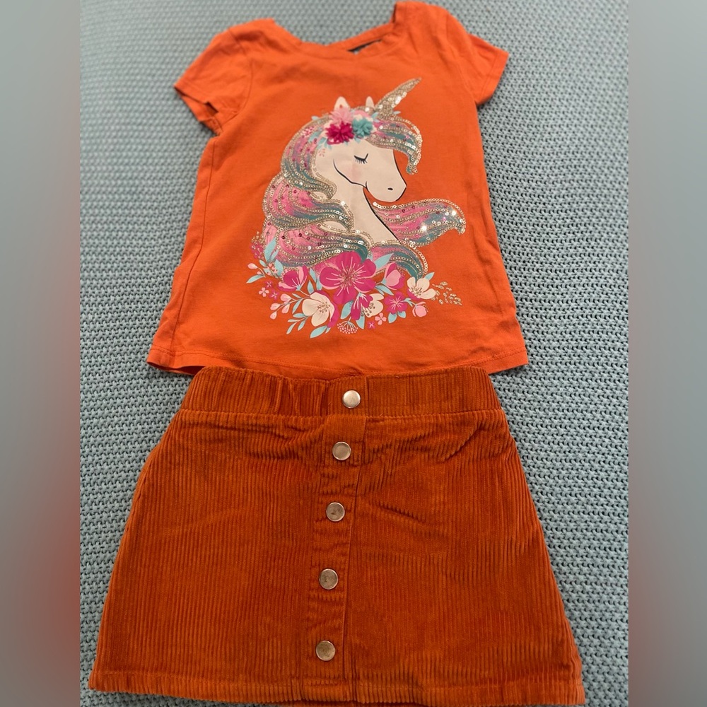 Isaac Mizrahi Orange Unicorn Skirt Set